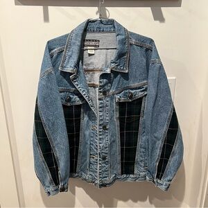 Vintage County Seat Blue Denim Inset Plaid Jacket Y2K 90s Retro